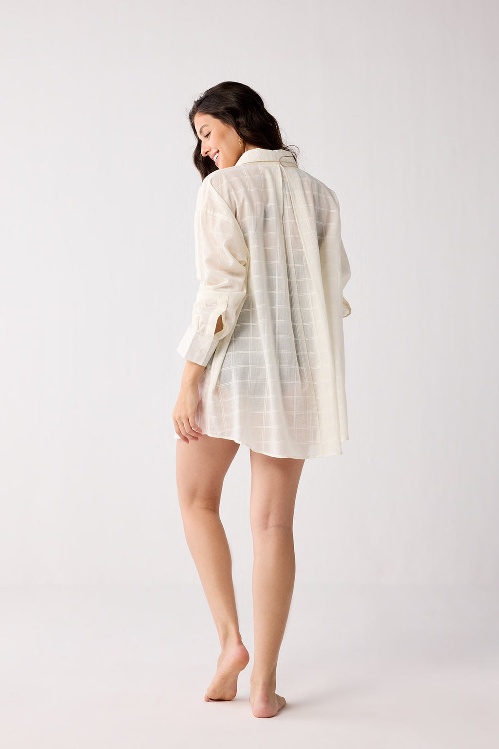 Oversized Shirt in Textured Checks Top for Women - gallery
