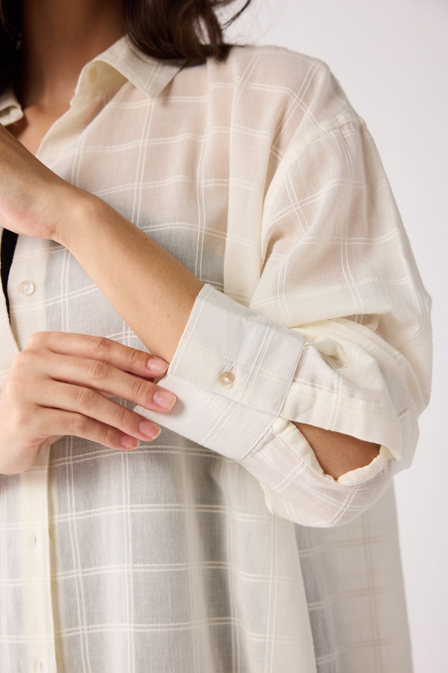 Oversized Shirt in Textured Checks Top for Women - gallery