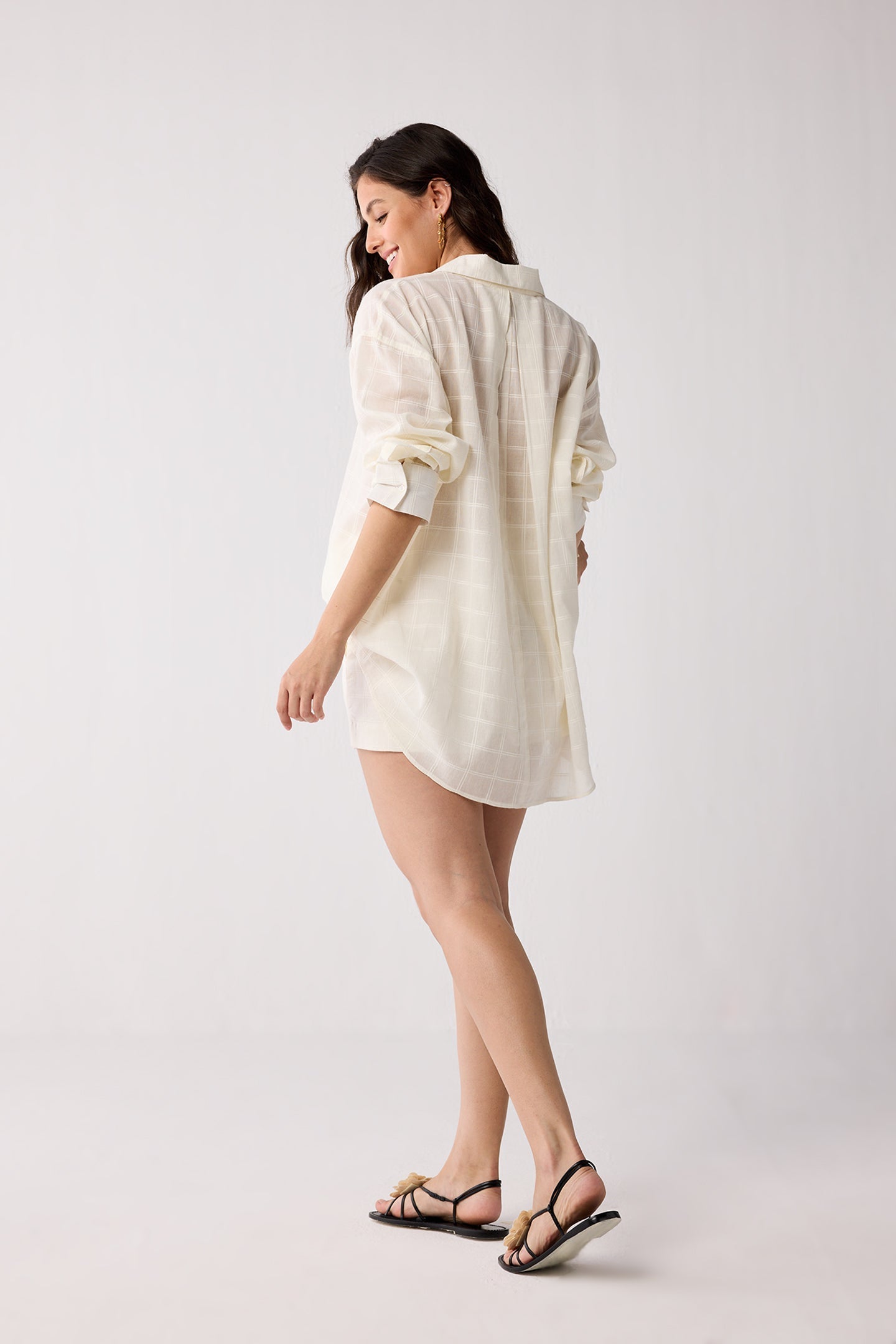 Oversized Shirt in Textured Checks Top for Women - gallery