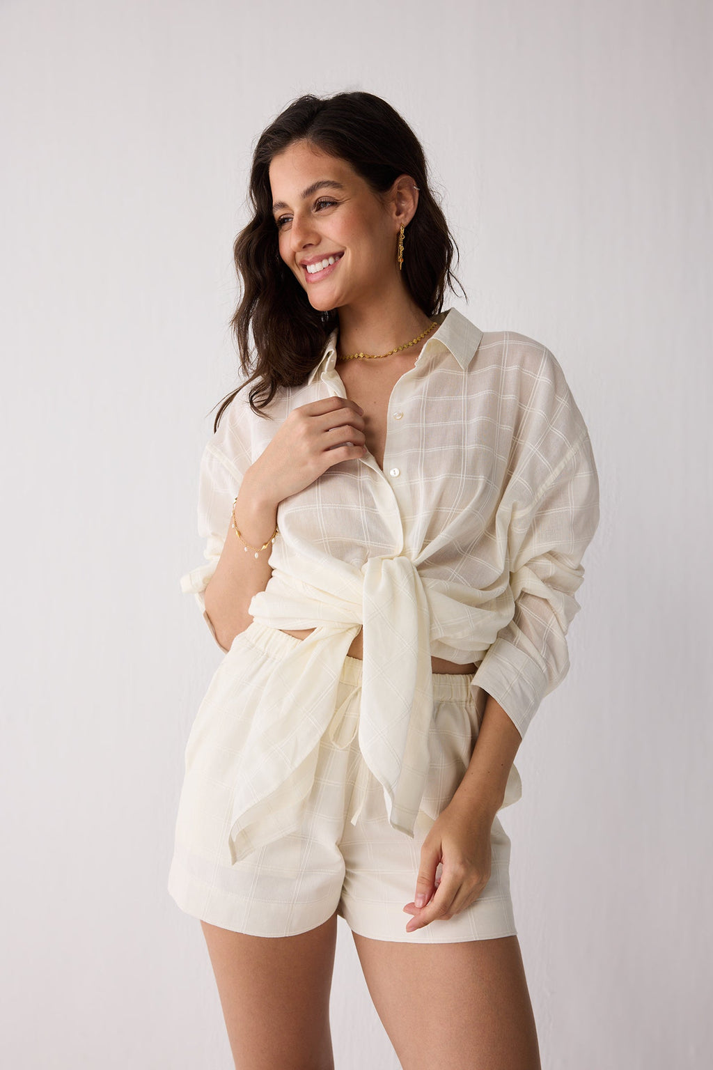 Oversized Shirt in Textured Checks Top for Women - gallery