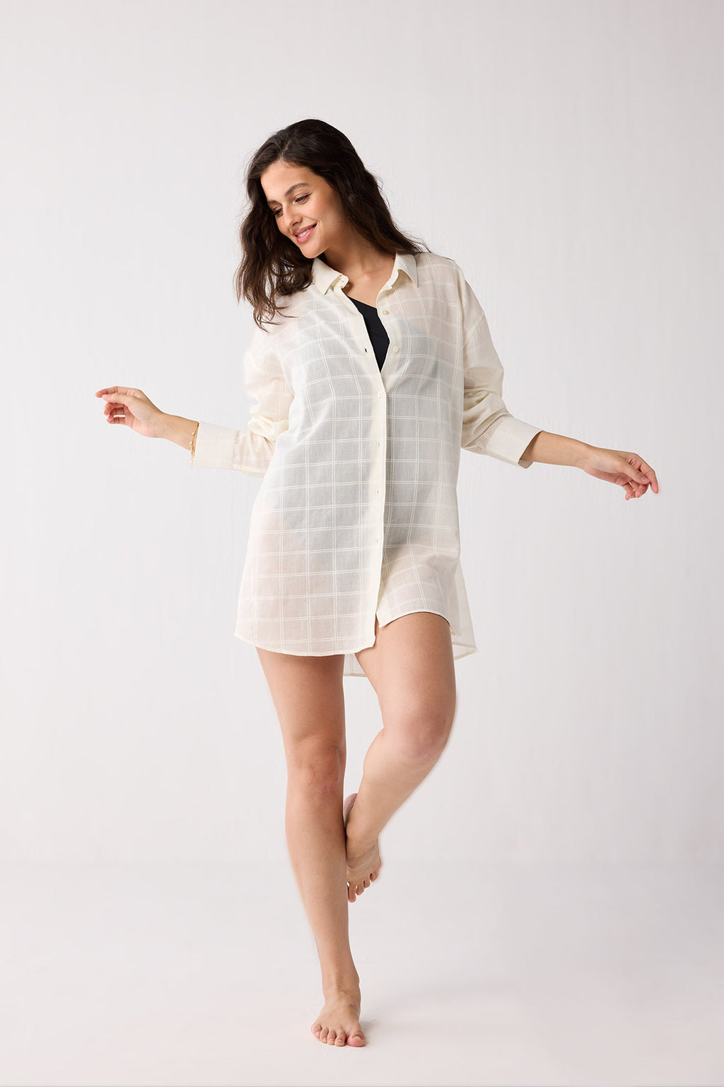Oversized Shirt in Textured Checks Top for Women - gallery