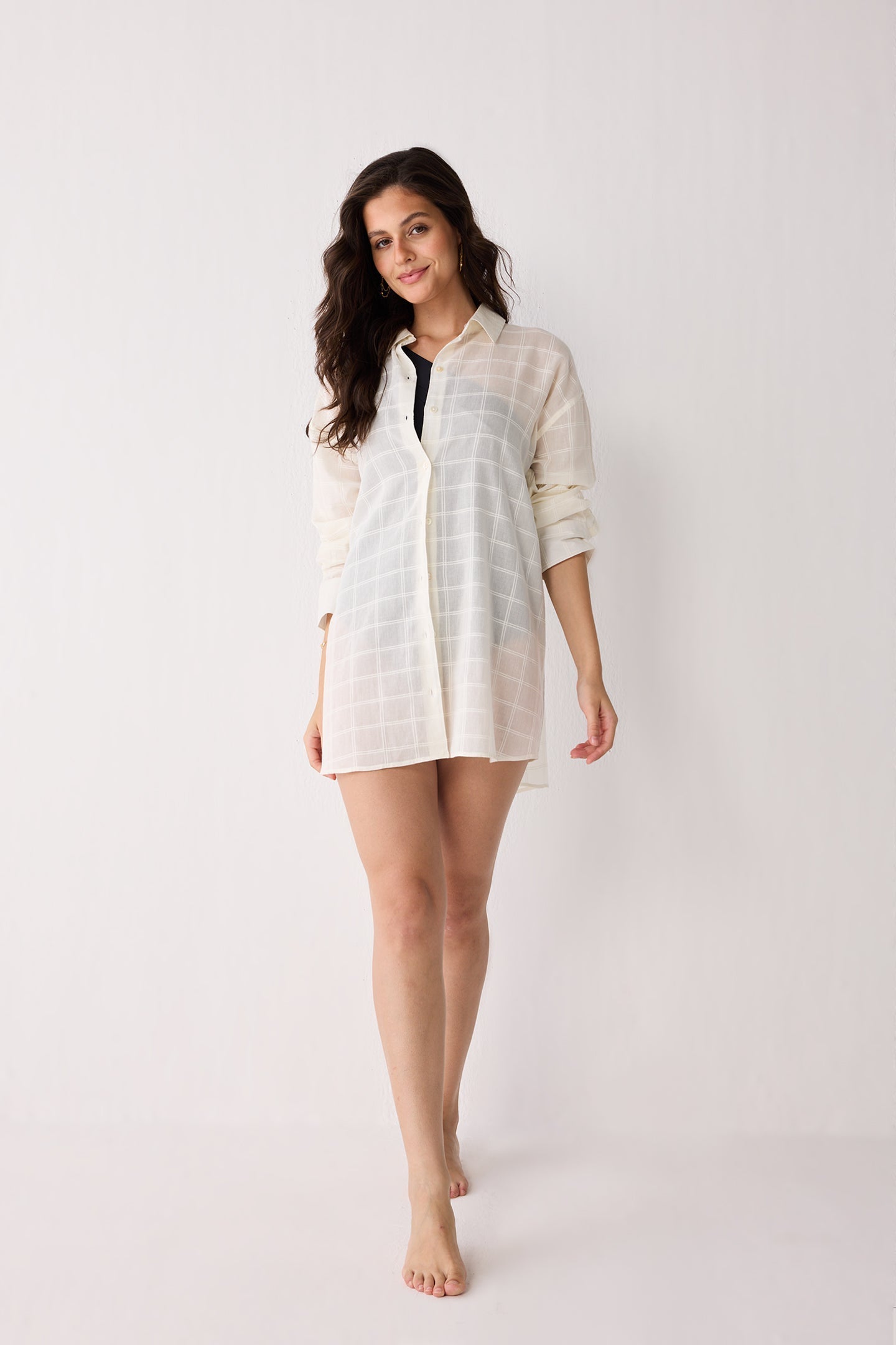 Oversized Shirt in Textured Checks Top for Women - gallery