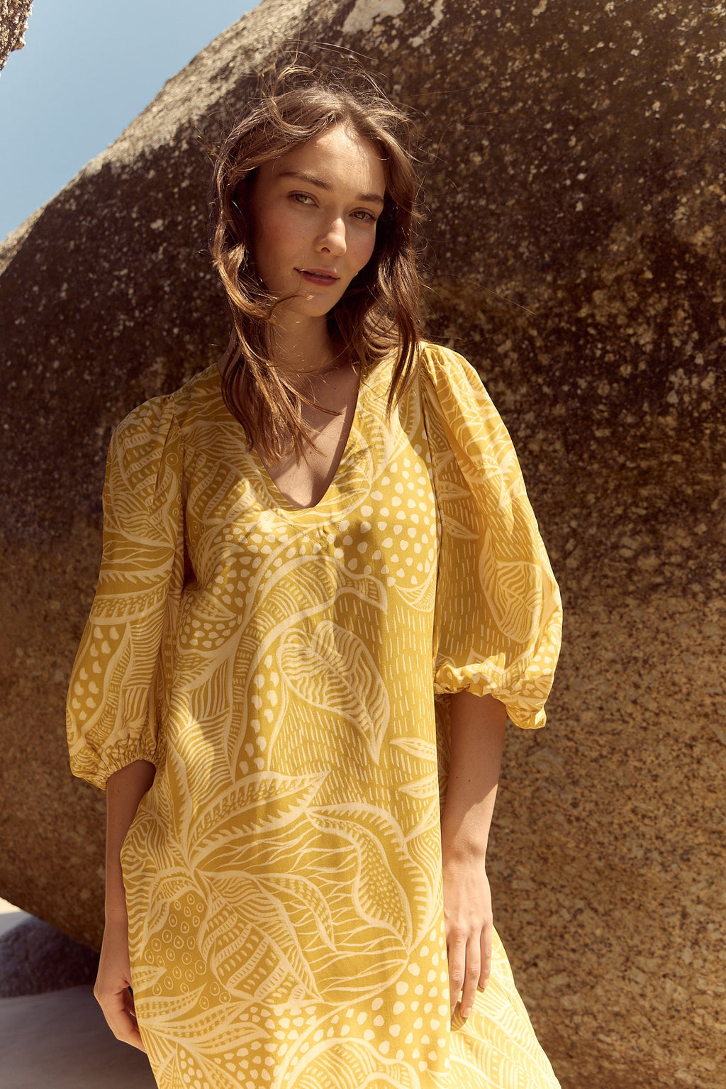 Josette Bubble Sleeve Shift Dress for Women - Lemon Leaves