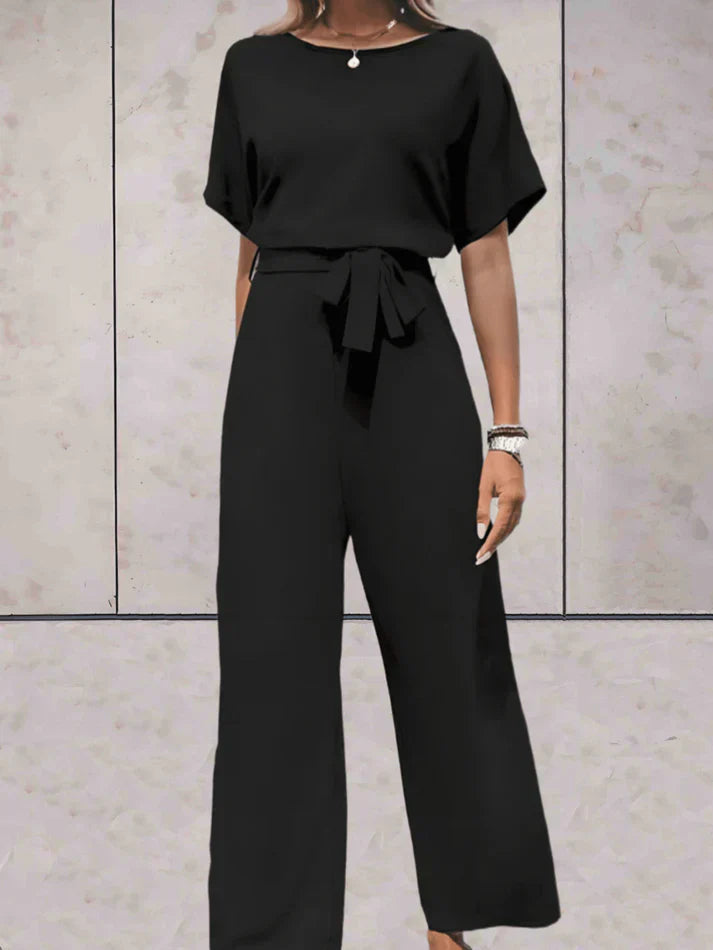 Short Sleeve Solid Color Jumpsuit with a Relaxed Fit