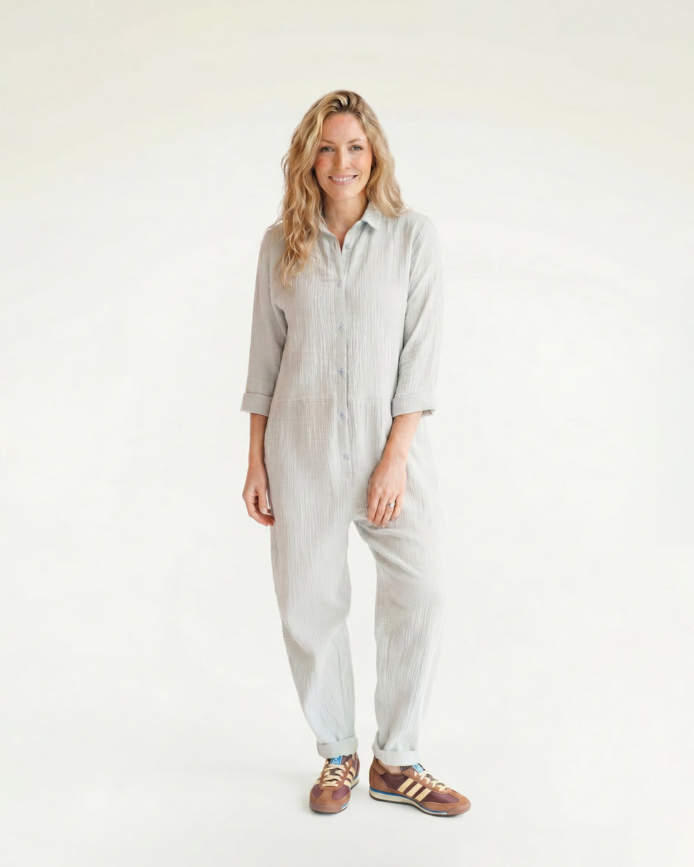 Collared Button Front Jumpsuit for Women — Organic Cotton Boiler Suit