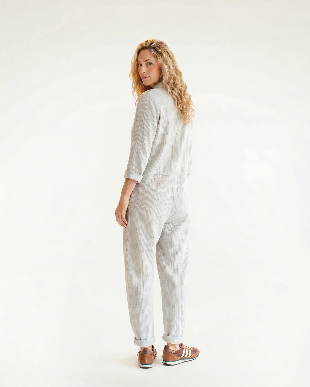 Collared Button Front Jumpsuit for Women — Organic Cotton Boiler Suit - gallery