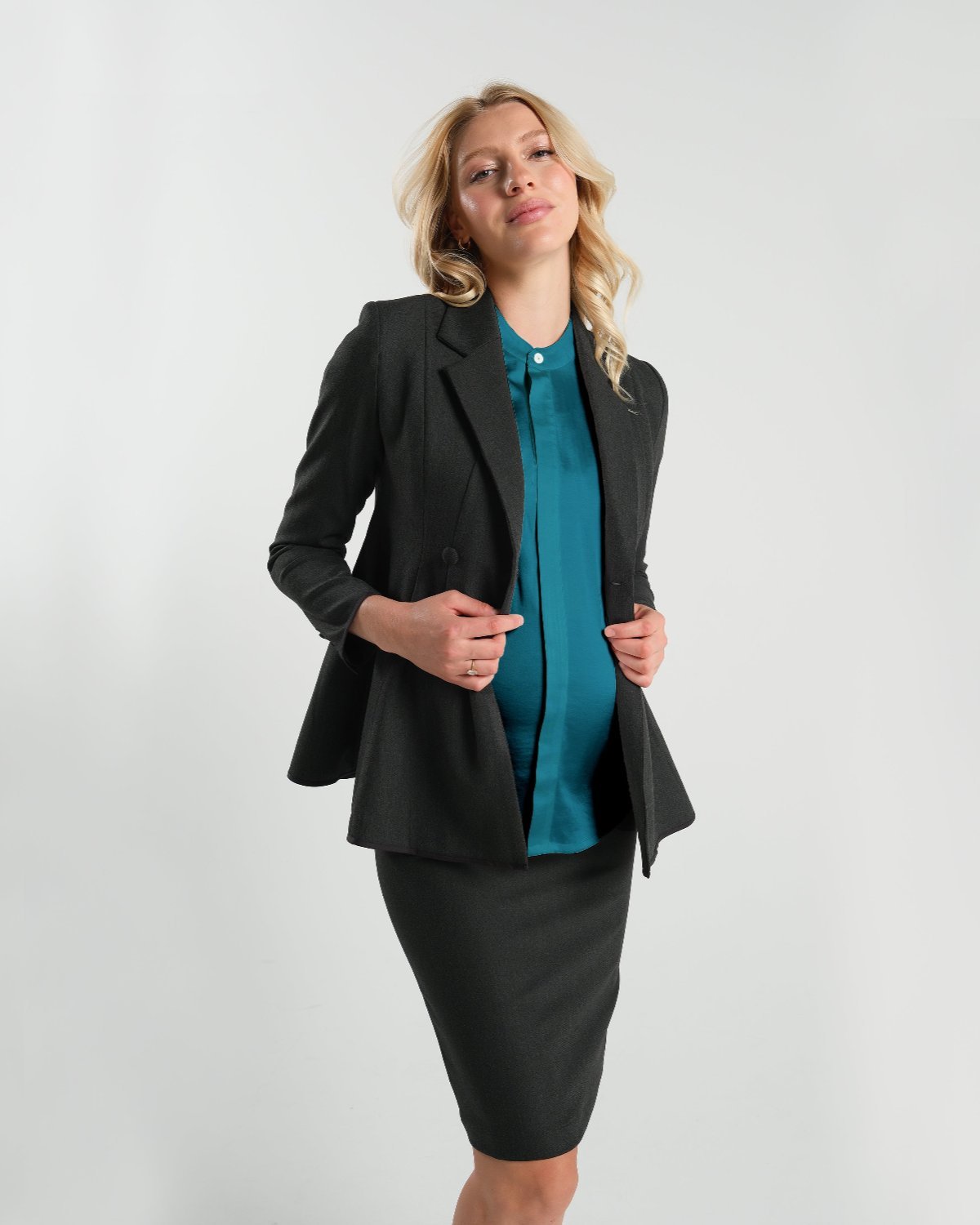 MARION ReNew - Peacock Short Sleeve Satin Maternity Shell Top with Conce... — gallery