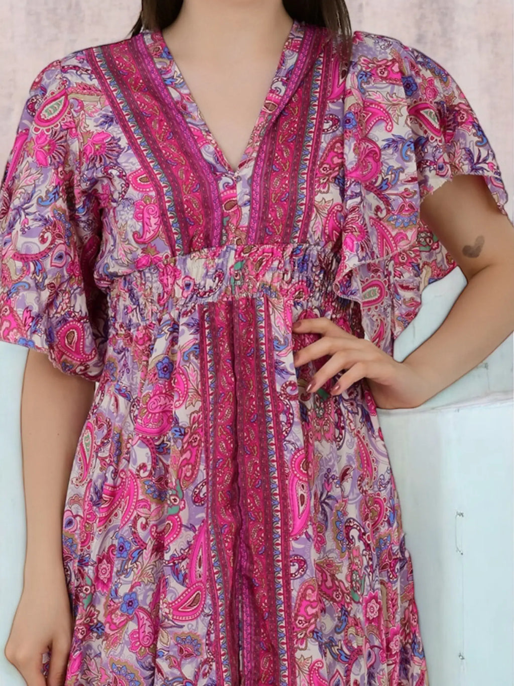 Silk Blend V-Neck Midi Dress — Wedding Guest Style for Women - gallery