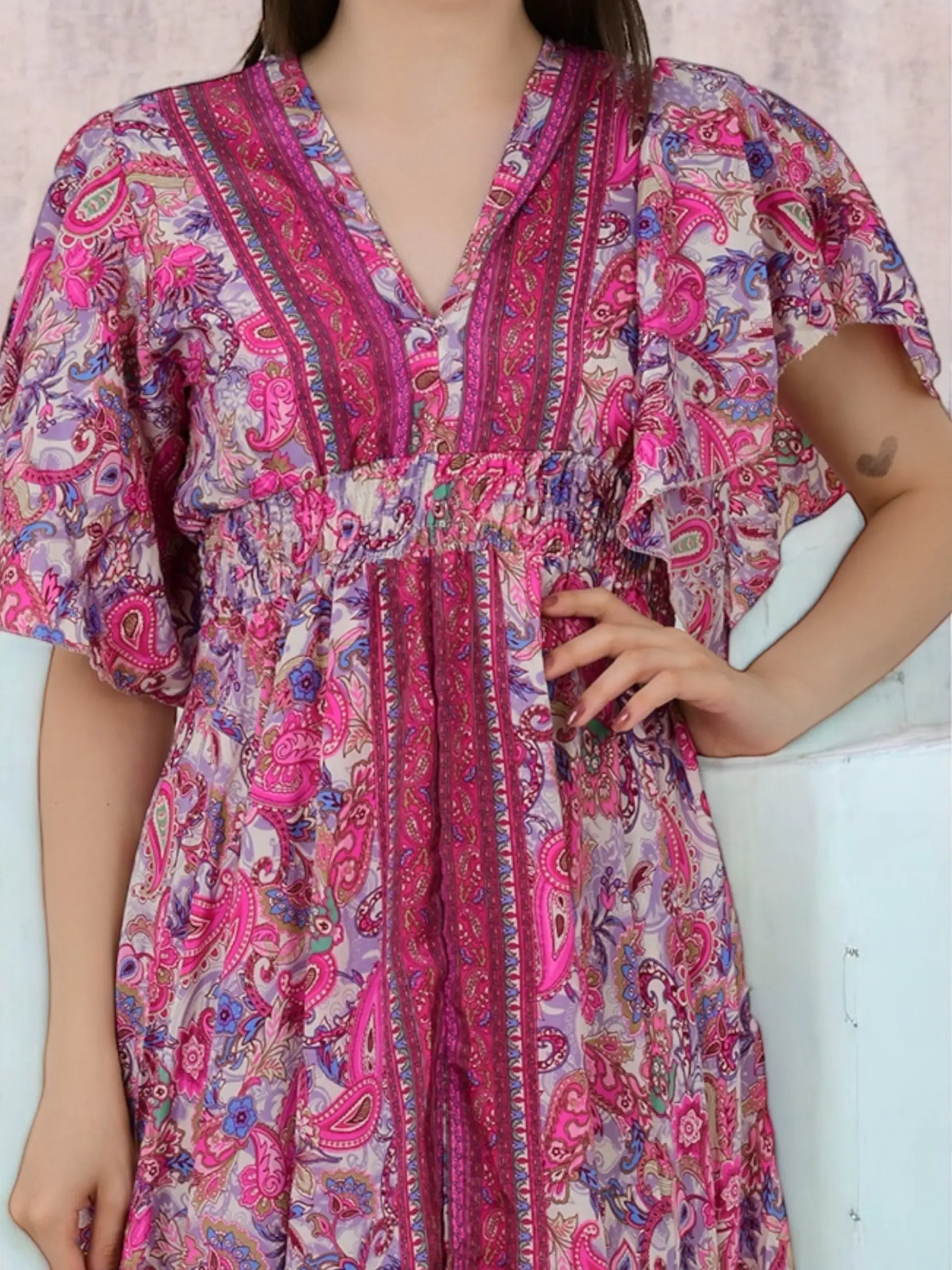Silk Blend V-Neck Midi Dress — Wedding Guest Style for Women - gallery