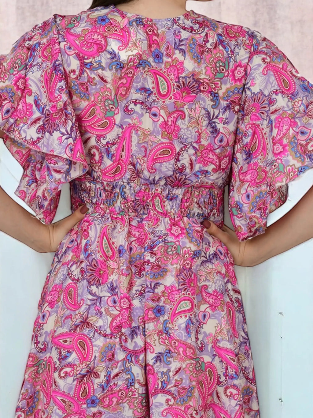 Silk Blend V-Neck Midi Dress — Wedding Guest Style for Women - gallery