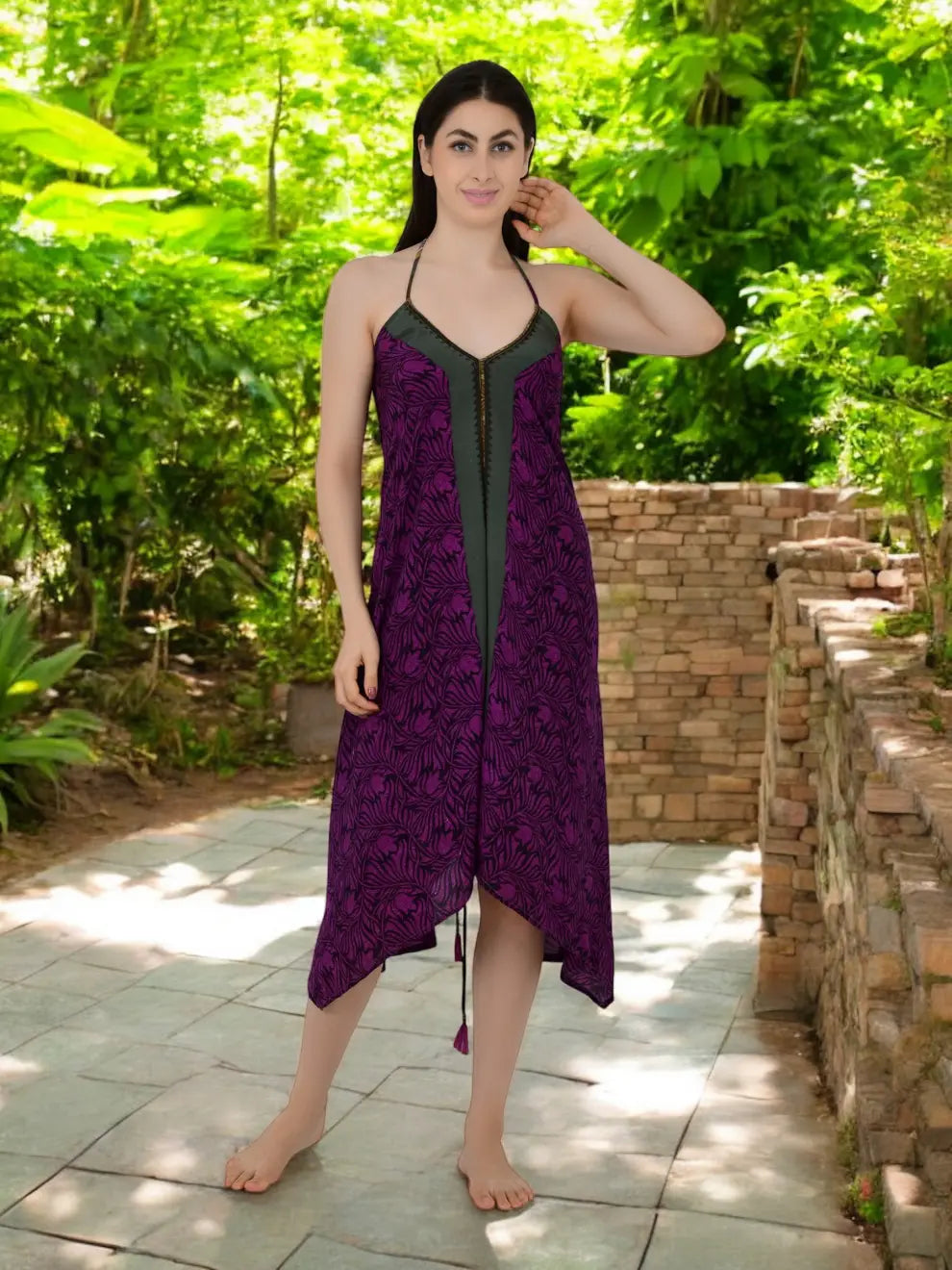 Silk Blend Boho Halter Dress for Women — Backless Gypsy Style