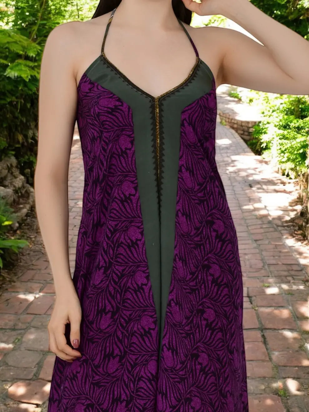 Silk Blend Boho Halter Dress for Women — Backless Gypsy Style - gallery