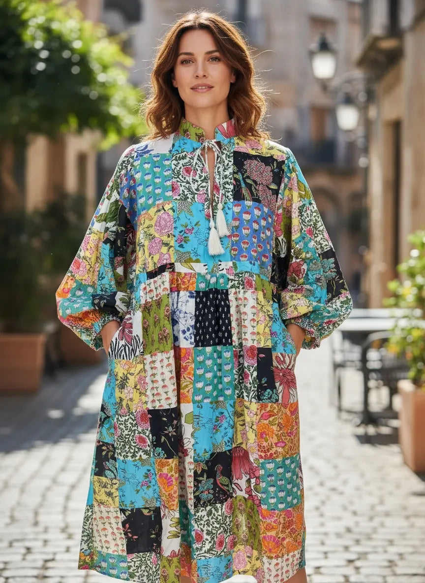 Handmade Patchwork Boho Maxi Dress for Women — Long Sleeves - gallery