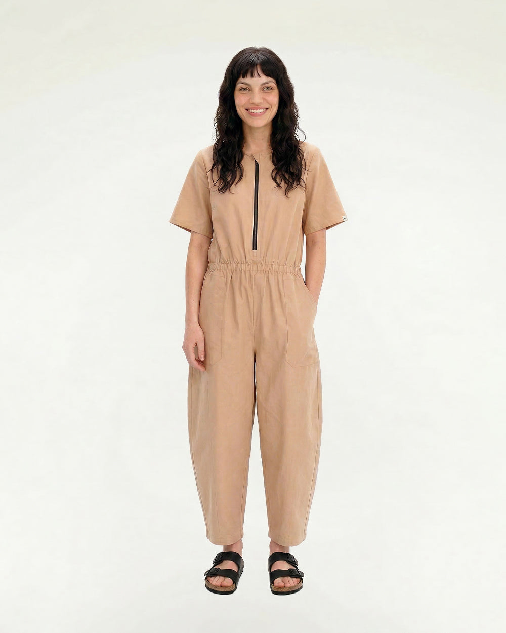 Clay Organic Cotton Cropped Jumpsuit for Women — Straight Leg
