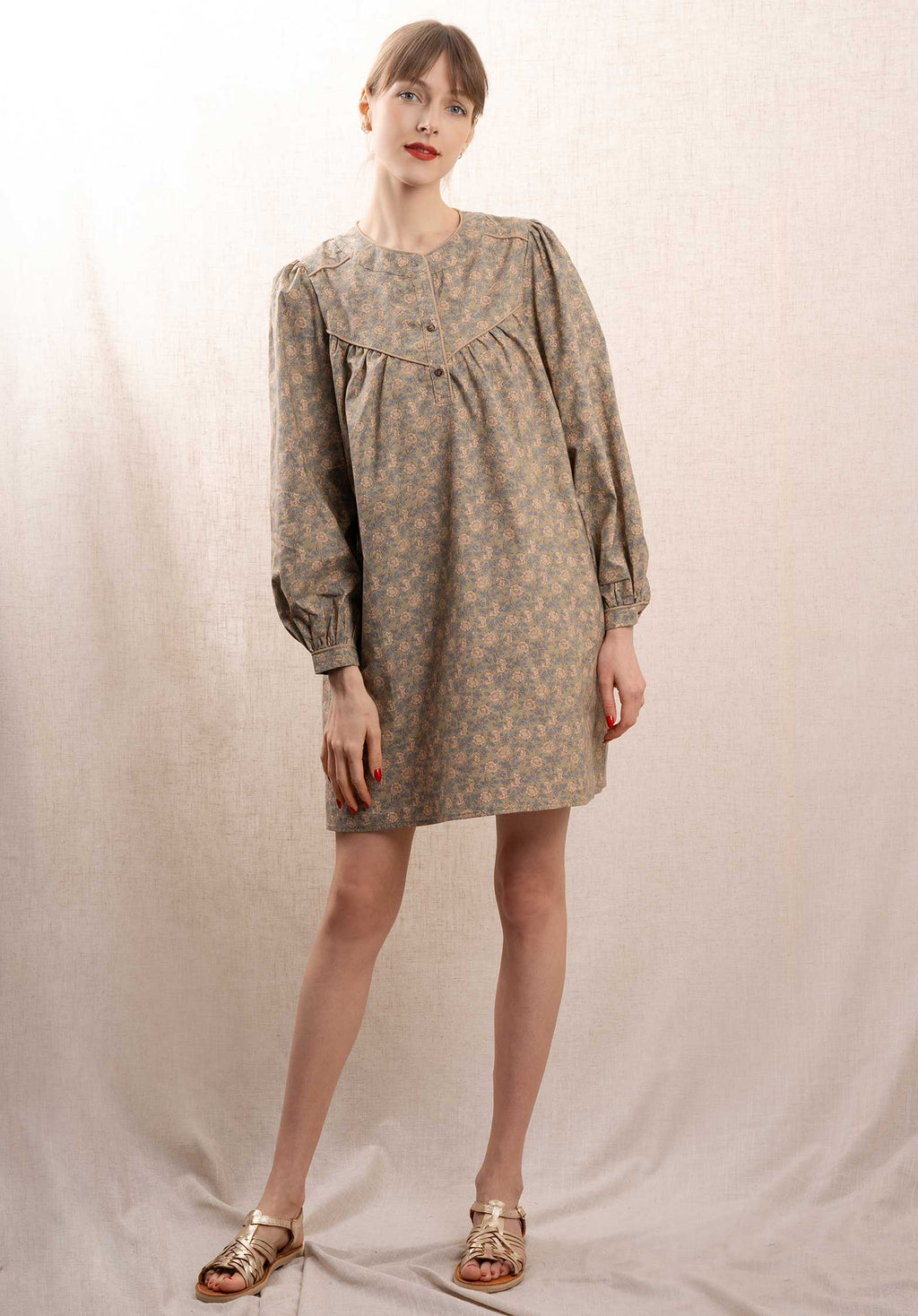 Light Olive Floral Print Dress for Women — Relaxed Fit