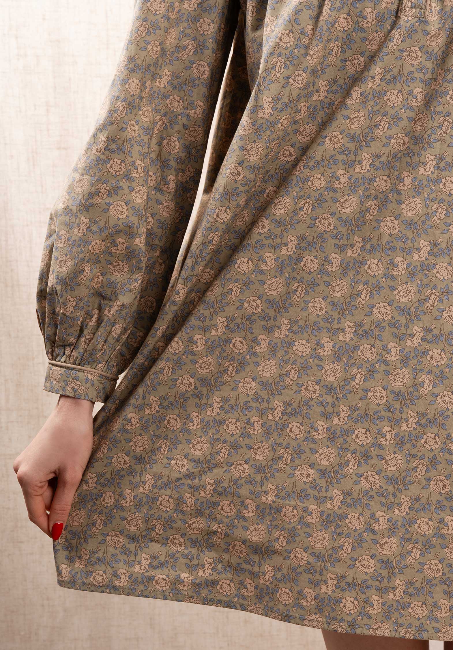 Light Olive Floral Print Dress for Women — Relaxed Fit - gallery