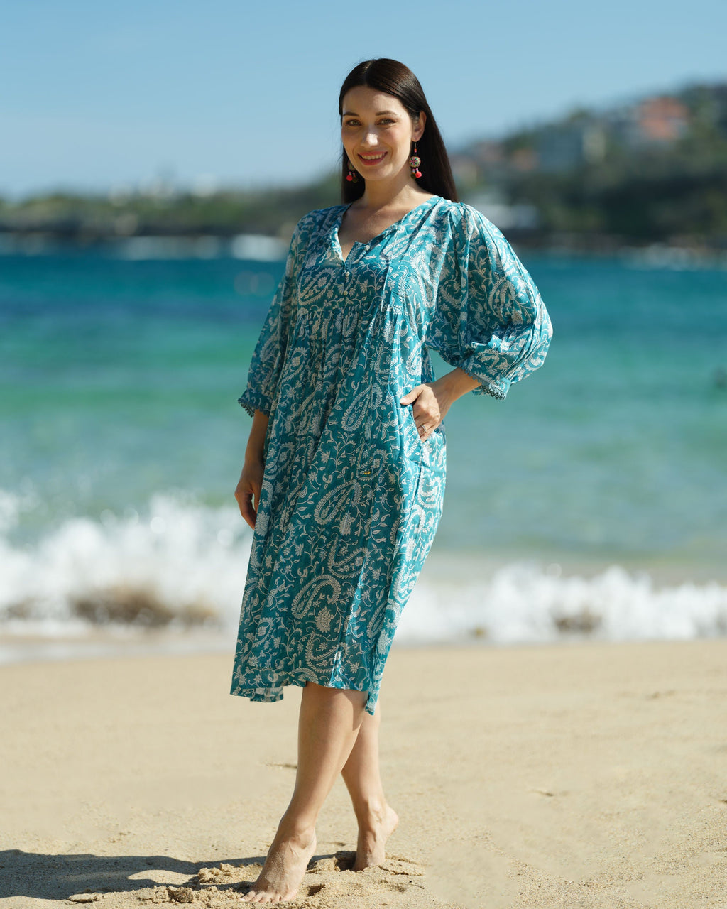 Hawa Hand Block Print Cotton Midi Dress for Women