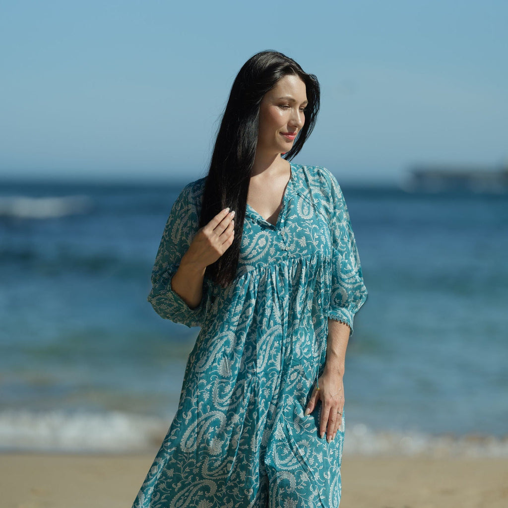 Hawa Hand Block Print Cotton Midi Dress for Women - gallery
