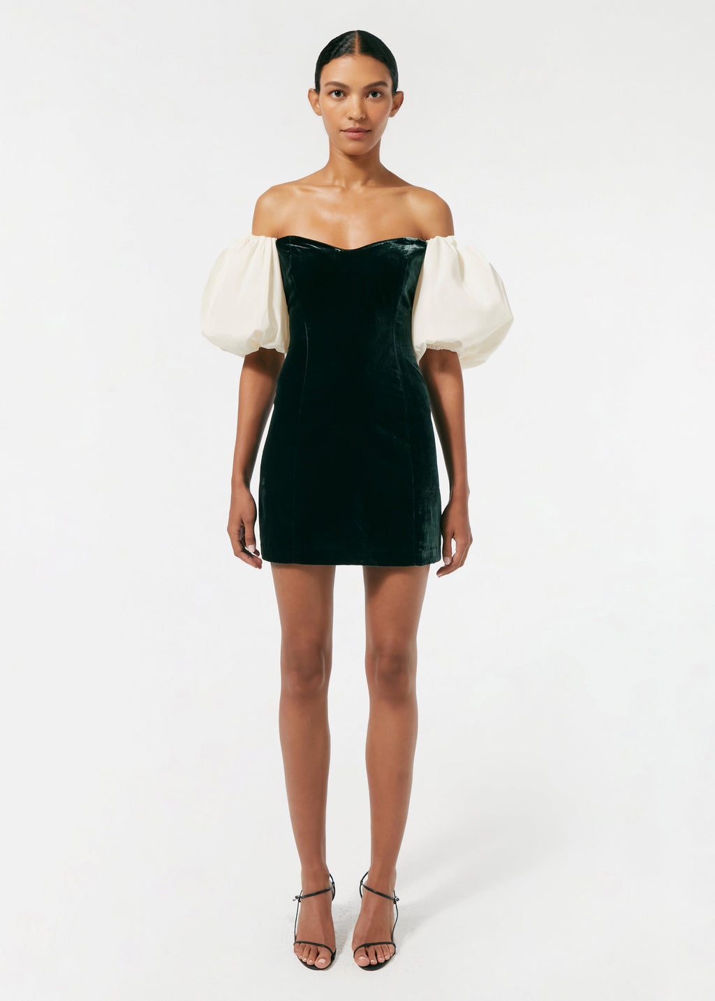 Off-Shoulder Velvet Puff-Sleeve Dress for Women — Sweetheart Neck