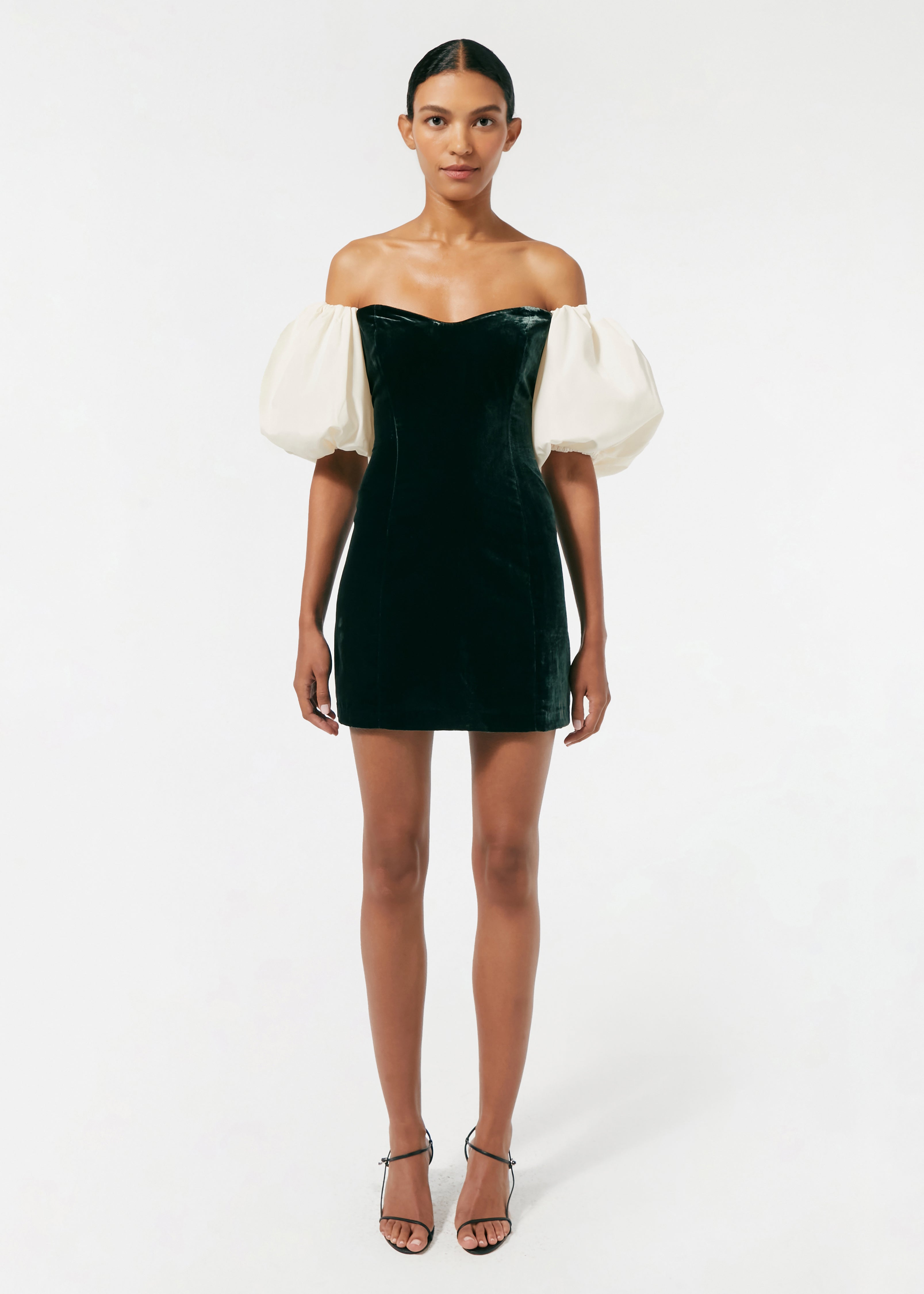 Off-Shoulder Velvet Puff-Sleeve Dress for Women — Sweetheart Neck