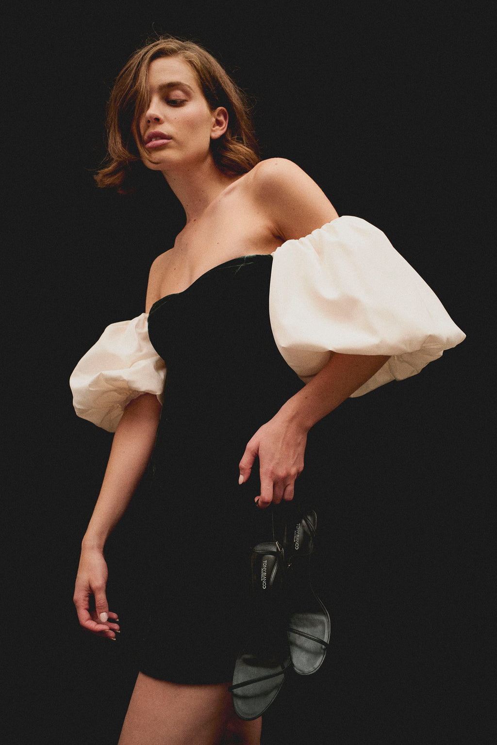 Off-Shoulder Velvet Puff-Sleeve Dress for Women — Sweetheart Neck - gallery