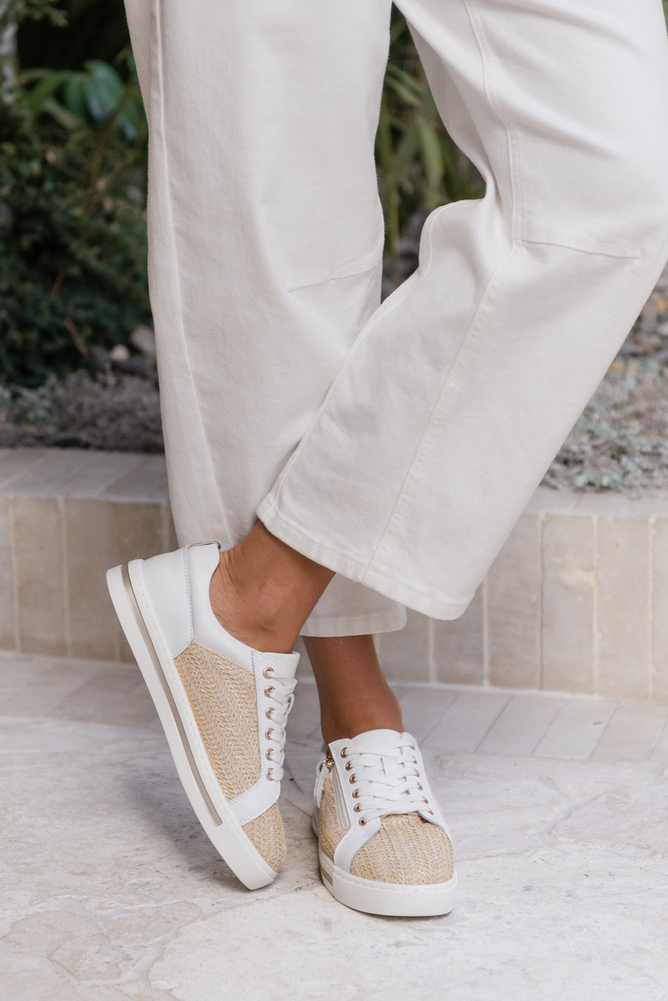 Koko White Raffia Leather Zip Sneaker for Women - gallery