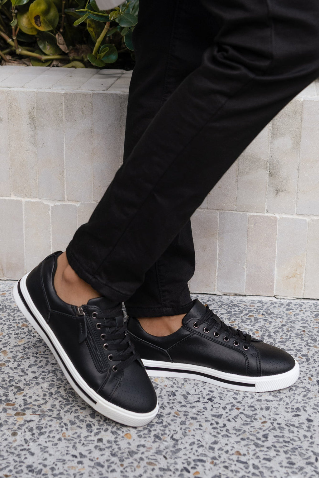 Koko Black Leather Zip Sneaker for Women - gallery