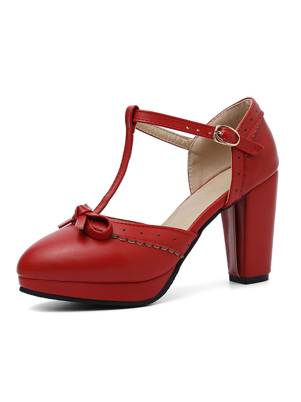 Retro Bow T-Strap High Heels Shoes for Women - gallery