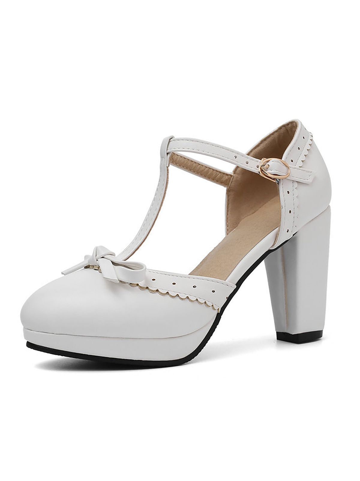 Retro Bow T-Strap High Heels Shoes for Women - gallery