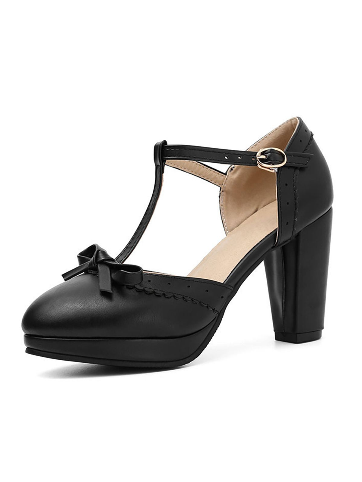 Retro Bow T-Strap High Heels Shoes for Women - gallery