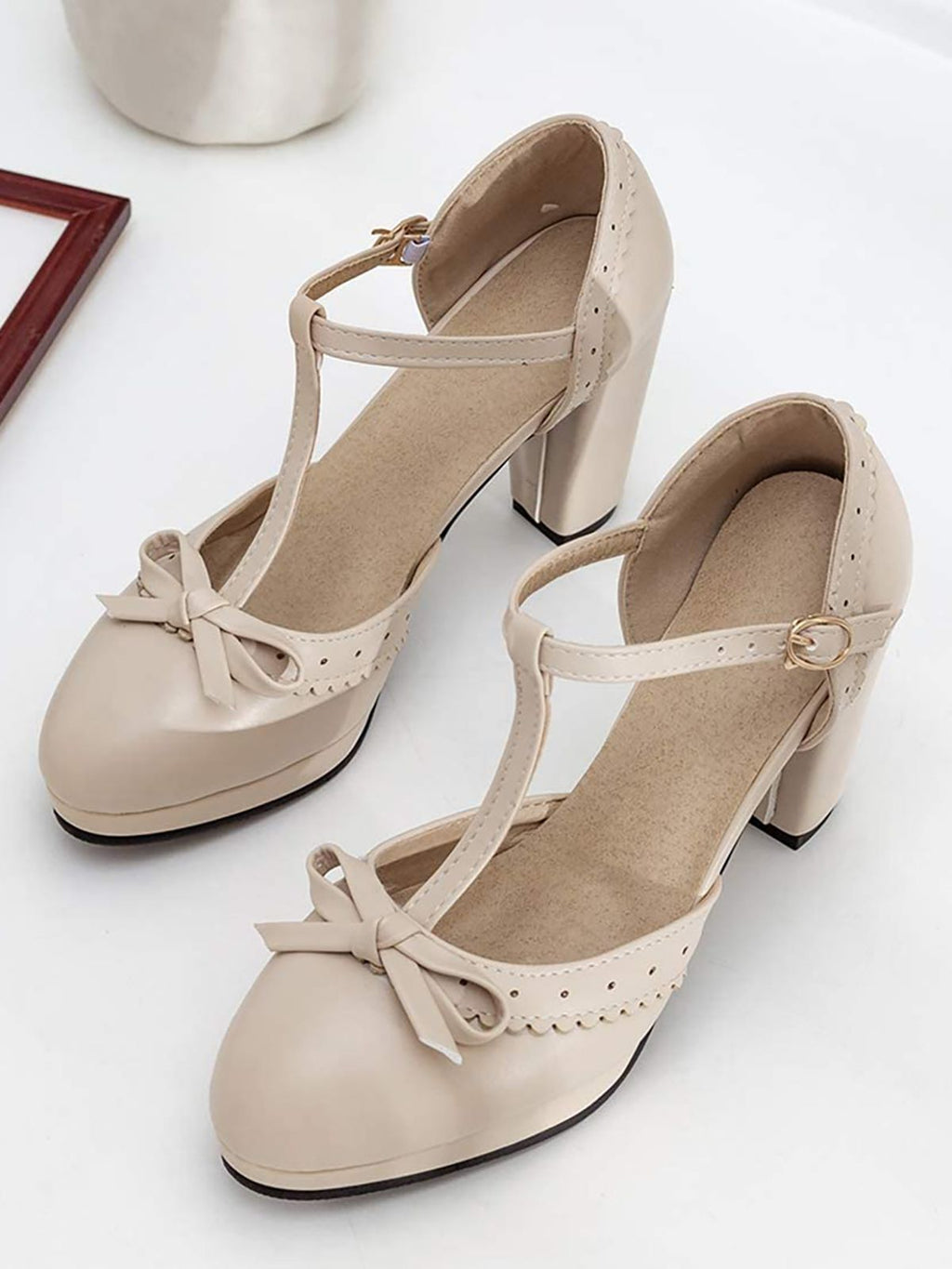 Retro Bow T-Strap High Heels Shoes for Women - gallery