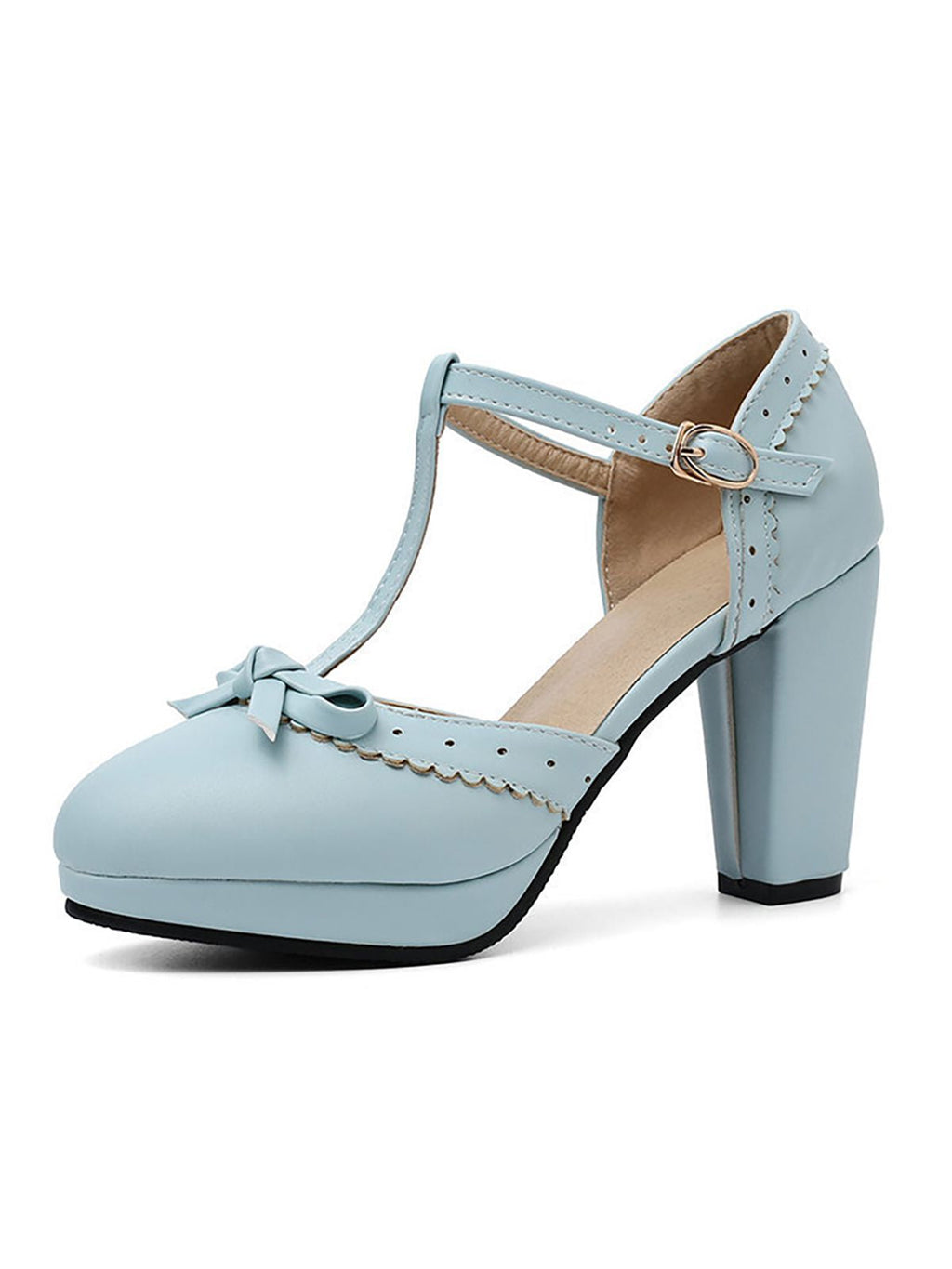 Retro Bow T-Strap High Heels Shoes for Women - gallery