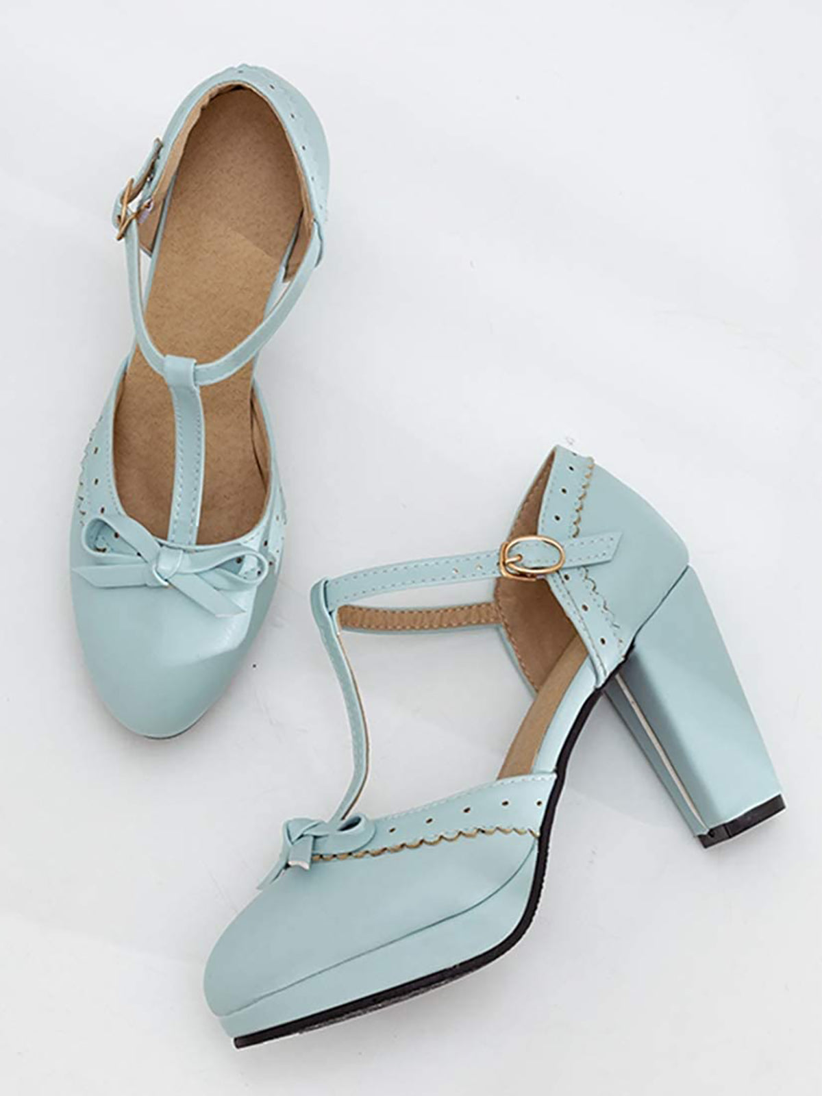 Retro Bow T-Strap High Heels Shoes for Women - gallery