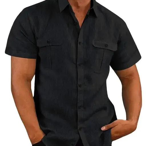Cotton Linen Stand Collar Beach Shirt for Men