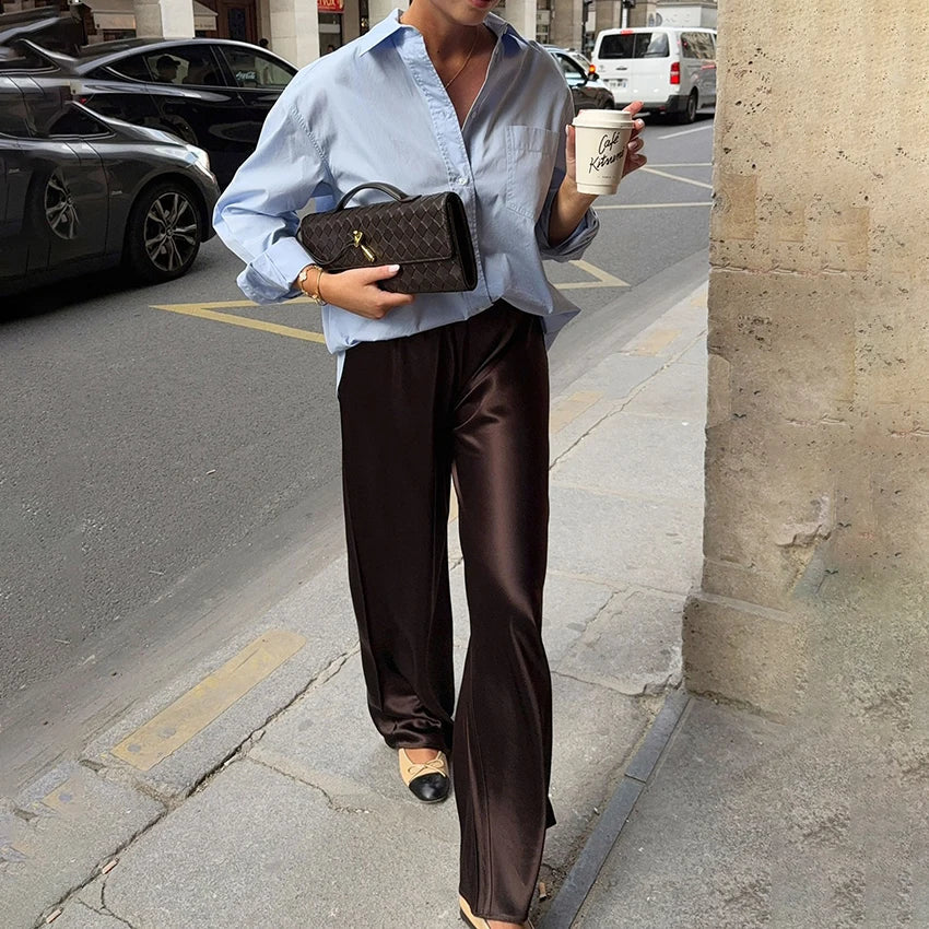 Satin Flare-Leg Trousers for Women - gallery
