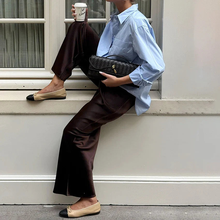 Satin Flare-Leg Trousers for Women - gallery
