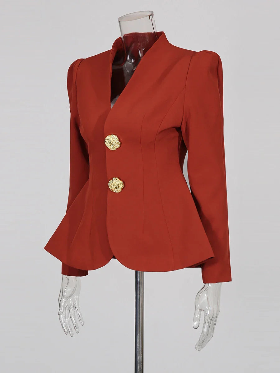 Stand Collar Gold Button Blazer & Trouser Set Trousers for Women - gallery