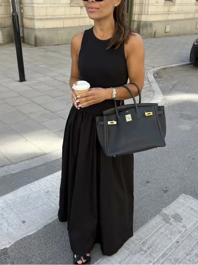 Minimalist Black Midi Dress for Women - gallery