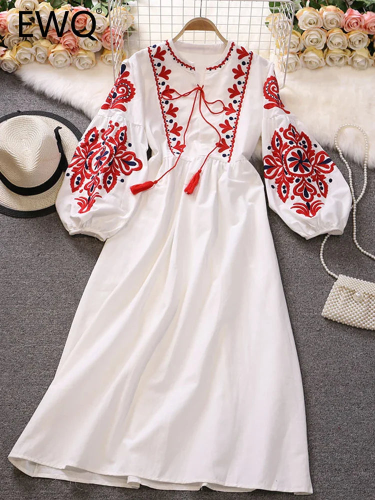 Embroidery Dress Long-Sleeve for Women