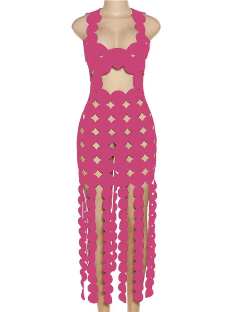 Shifa Square Neck Cut Out Tassel Resort Wear Dress for Women - gallery