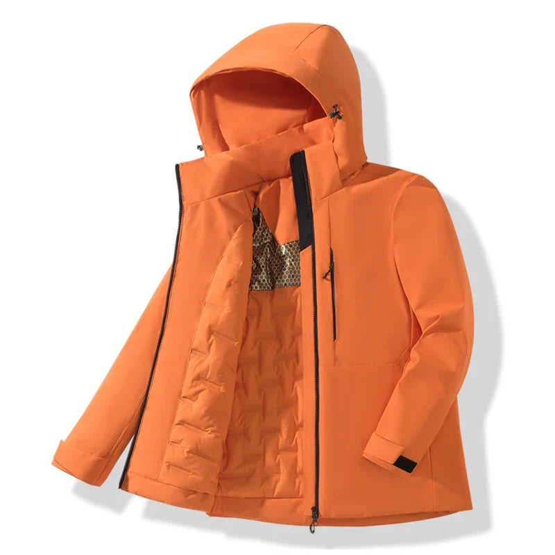 Jnln Waterproof Fleece Jackets, Winter Thermal Windbreaker for Women - Unisex Orange