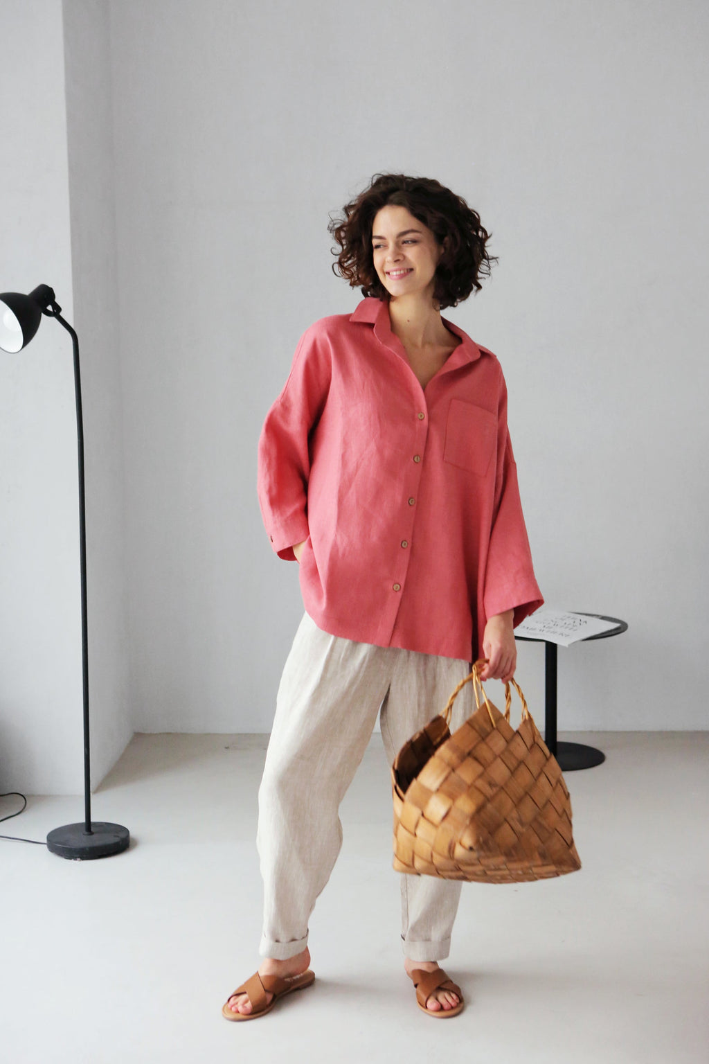 s Linen Shirt Fennel in Peach Top for Women - gallery