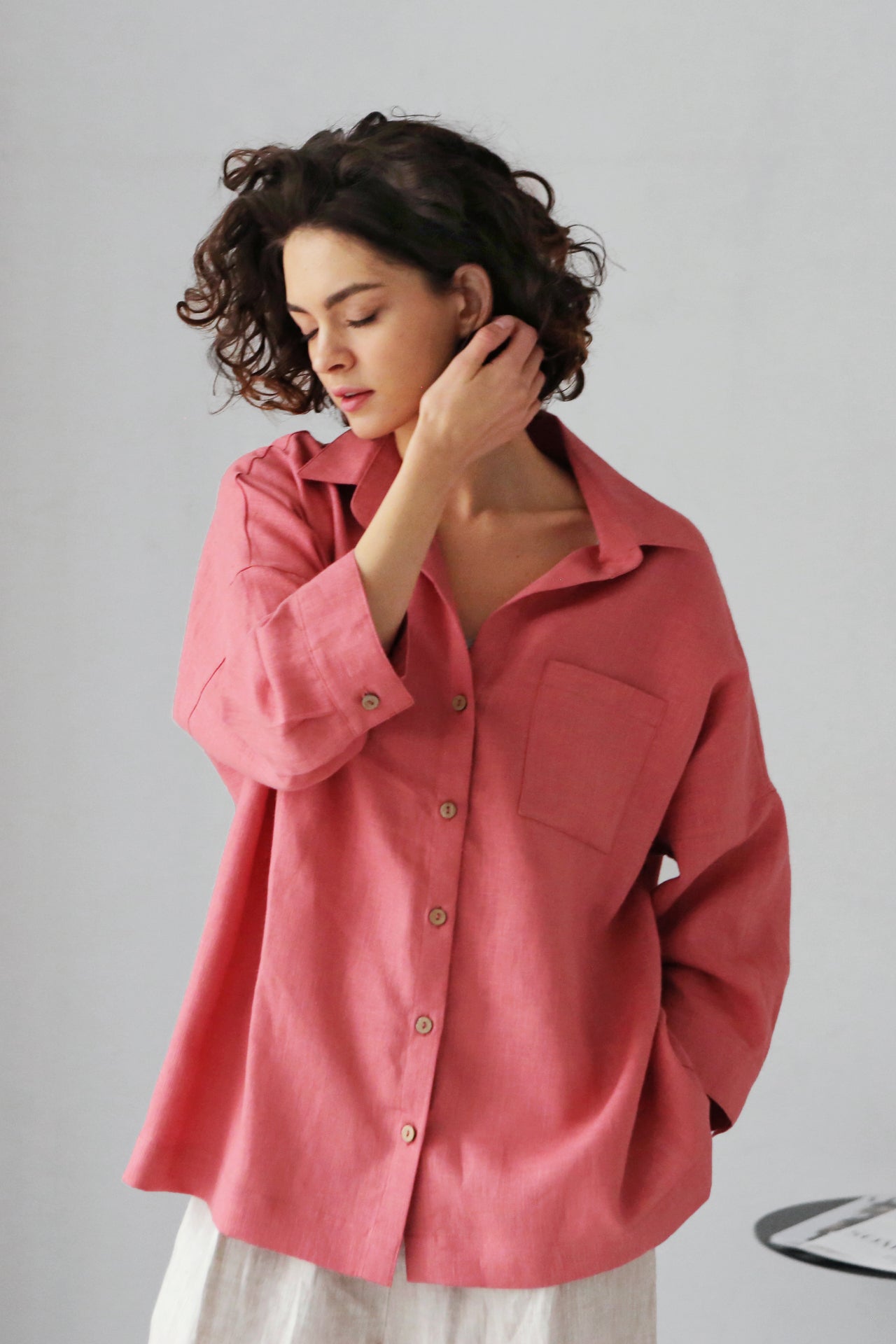 s Linen Shirt Fennel in Peach Top for Women