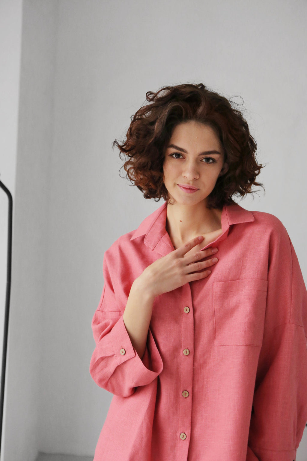 s Linen Shirt Fennel in Peach Top for Women - gallery