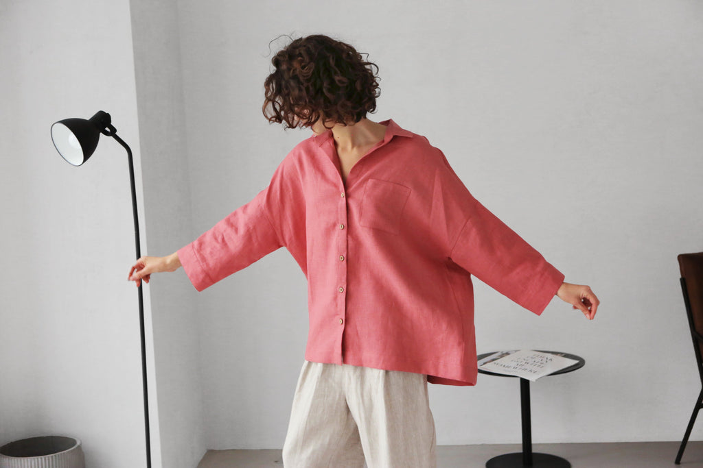 s Linen Shirt Fennel in Peach Top for Women - gallery