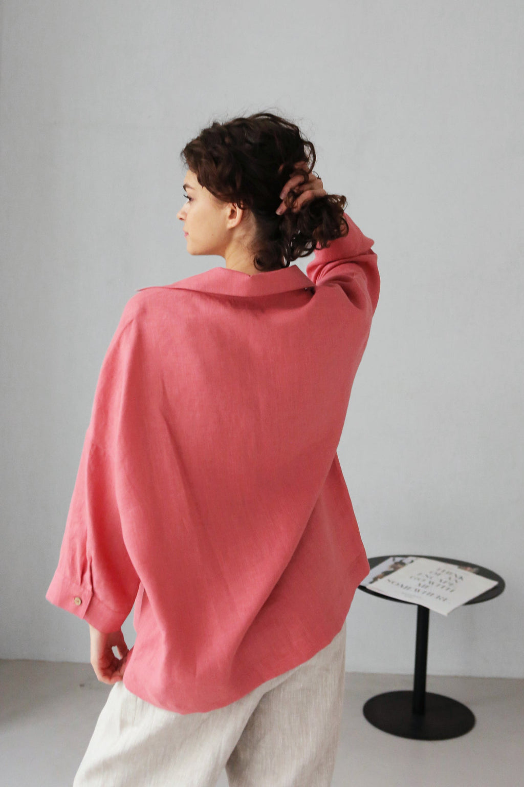 s Linen Shirt Fennel in Peach Top for Women - gallery