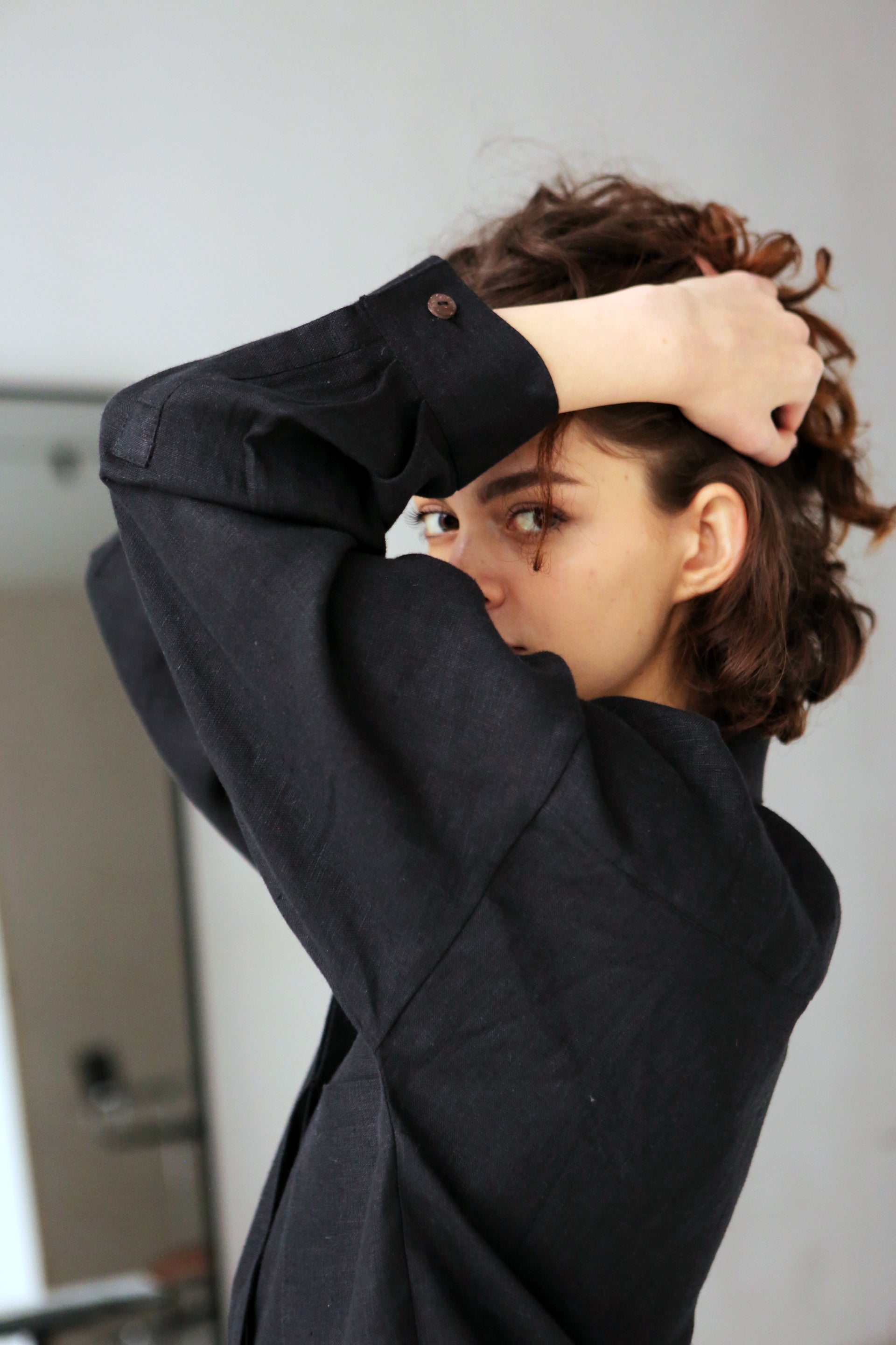 Oversized Linen Shirt Azolla in Black Top for Women - gallery