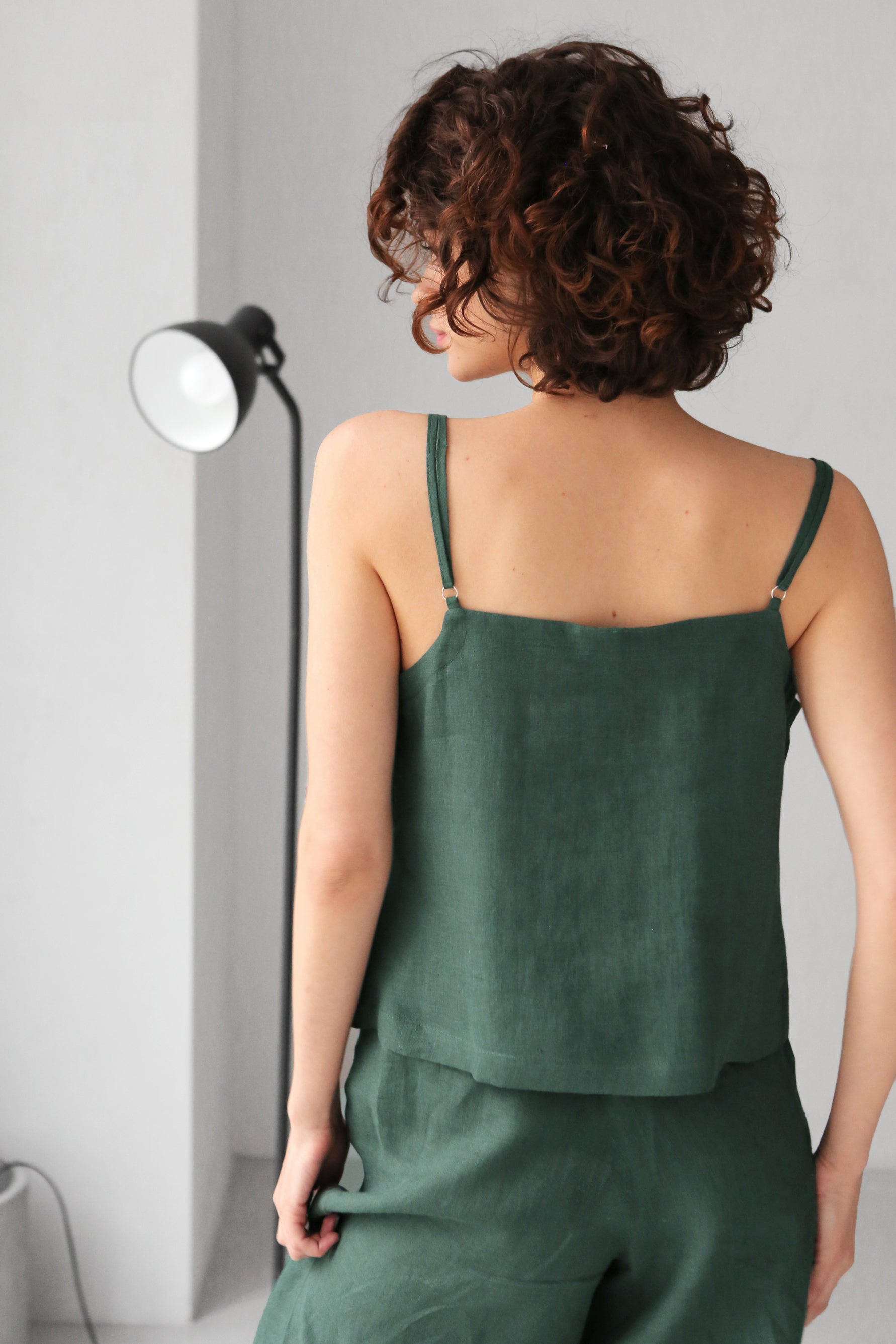Linen V-Neck Tank Top Camellia in Green for Women - gallery
