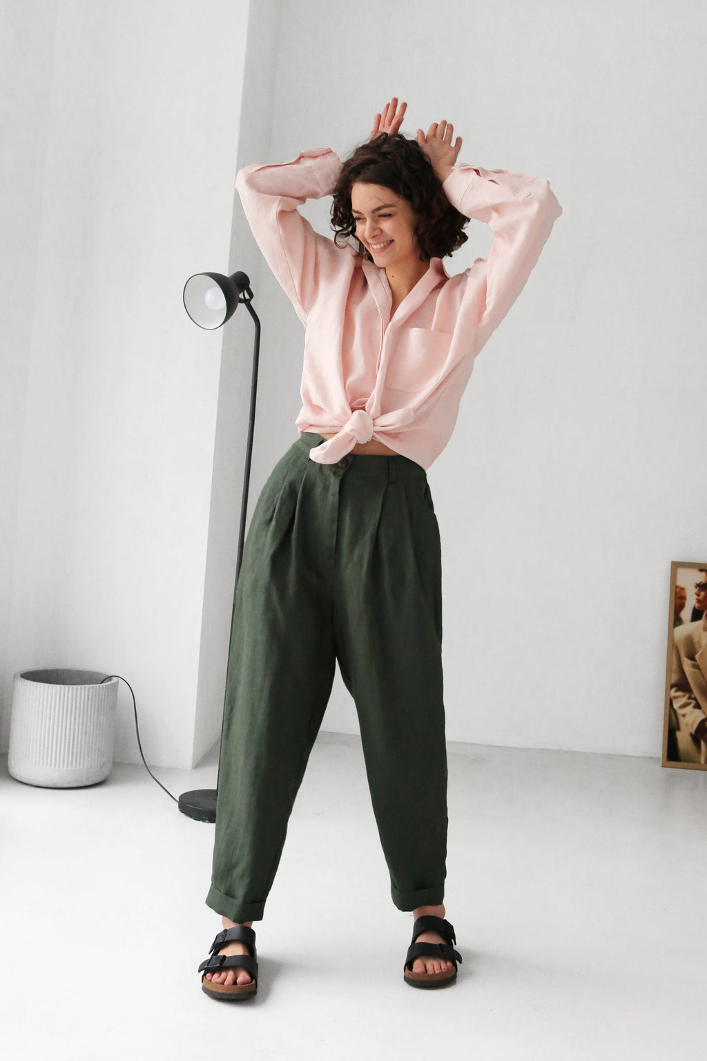 Oversized Linen Shirt Azolla in Light Pink Top for Women - gallery