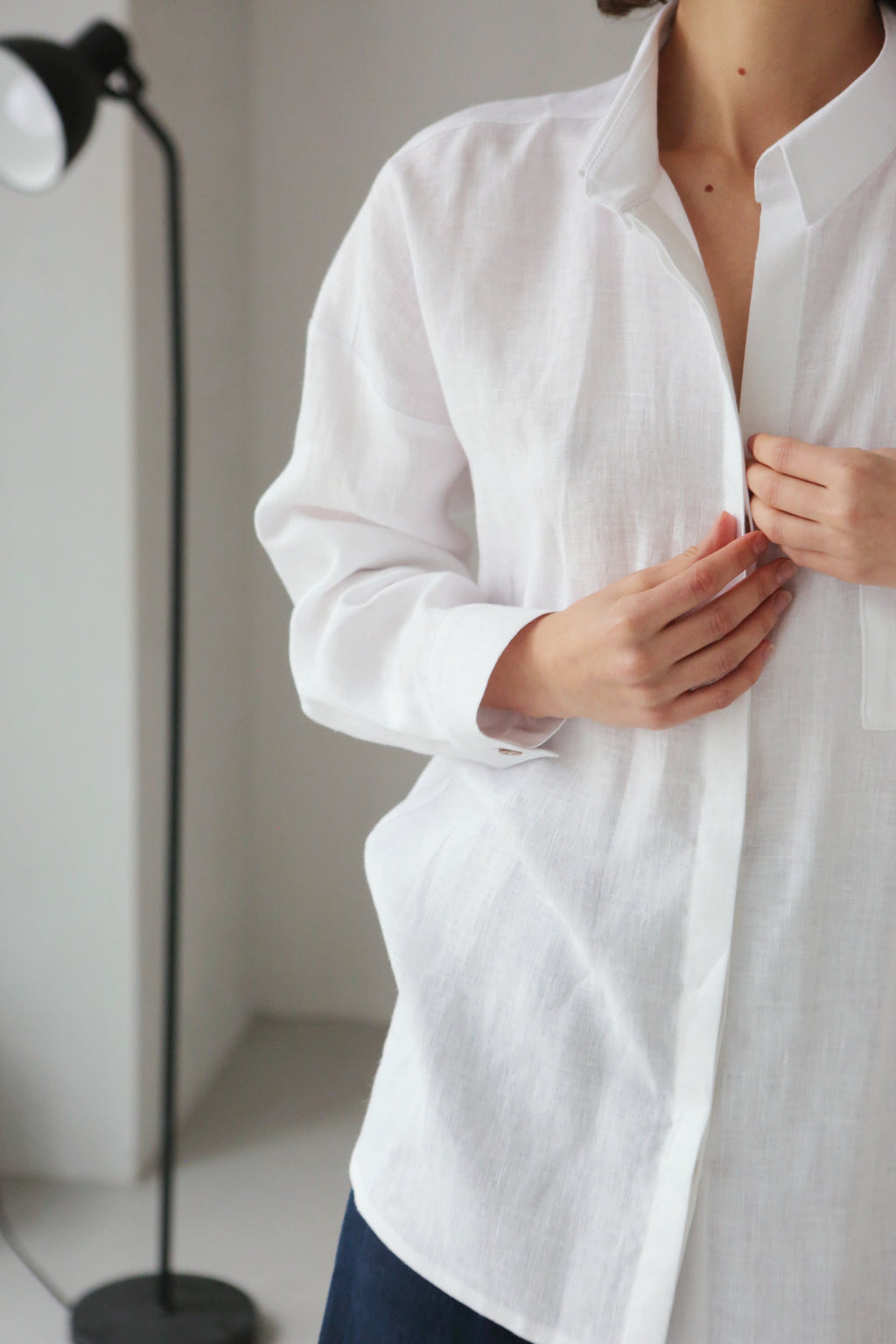 Oversized Linen Shirt Azolla in White Top for Women - gallery